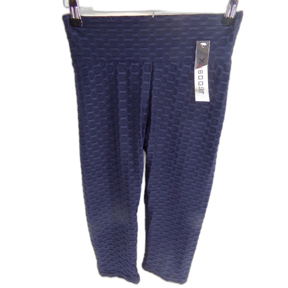 Xj Boost Womens Capri Shorts Blue Textured Stretch Pull On Cotton Blend SM/MED